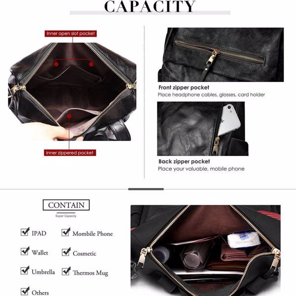 Portable Panda Black Backpack Purse – Multi-Compartment Storage and Anti-Theft Pocket
