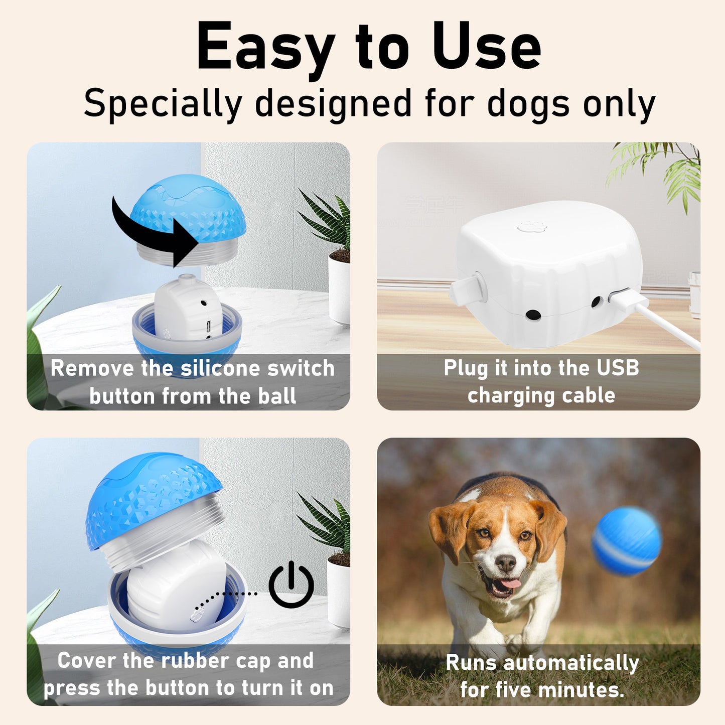 Chew-resistant interactive dog ball for medium and large dogs