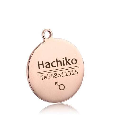 Round stainless steel engraved pet ID tag with custom details – Portable Panda.