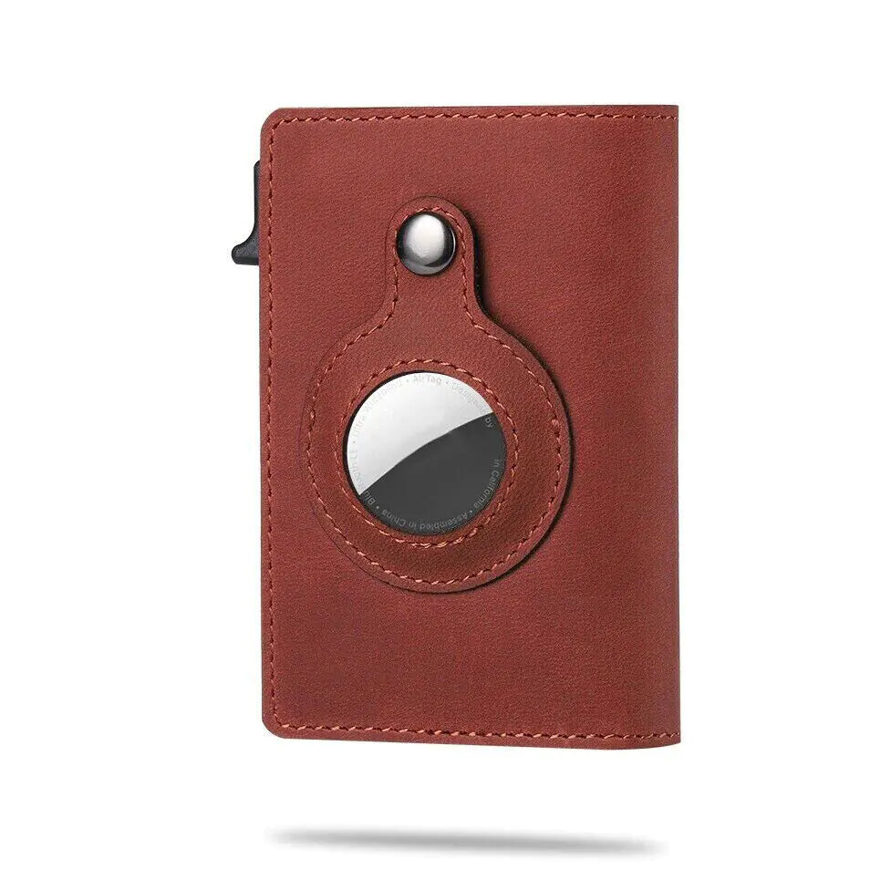 Black, Blue, Red genuine leather AirTag wallets with RFID protection – Portable Panda