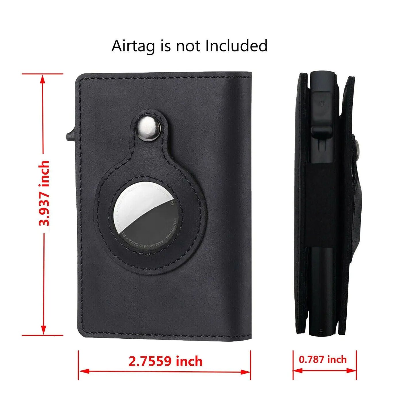 Slim genuine leather AirTag wallet showing RFID card slots and AirTag cover – Portable Panda