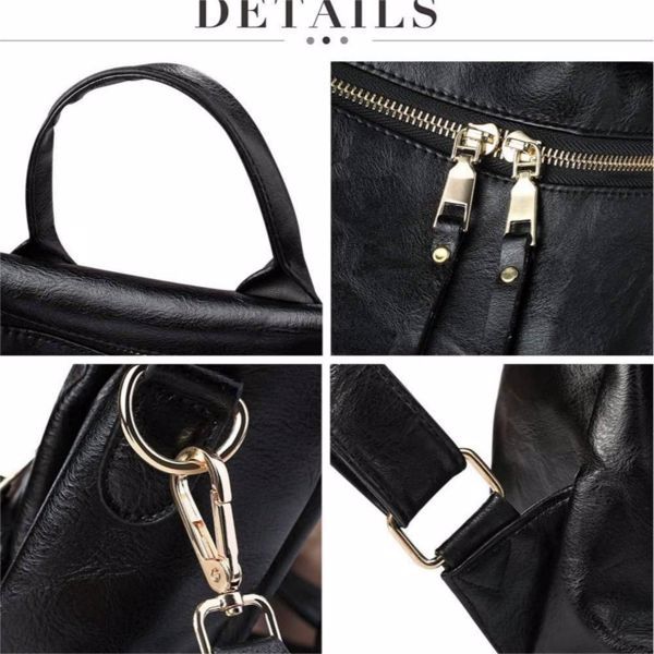Portable Panda Black Backpack Purse – Waterproof PU Leather with Zipper Closure