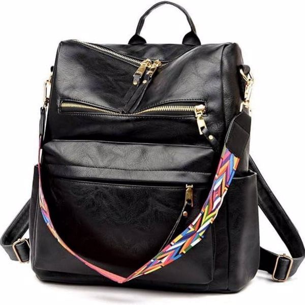 Portable Panda Black Backpack Purse – Stylish PU Leather Design with Adjustable Straps