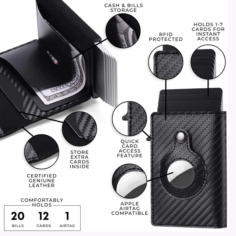 Interior view of Portable Panda leather AirTag wallet with 12 card capacity