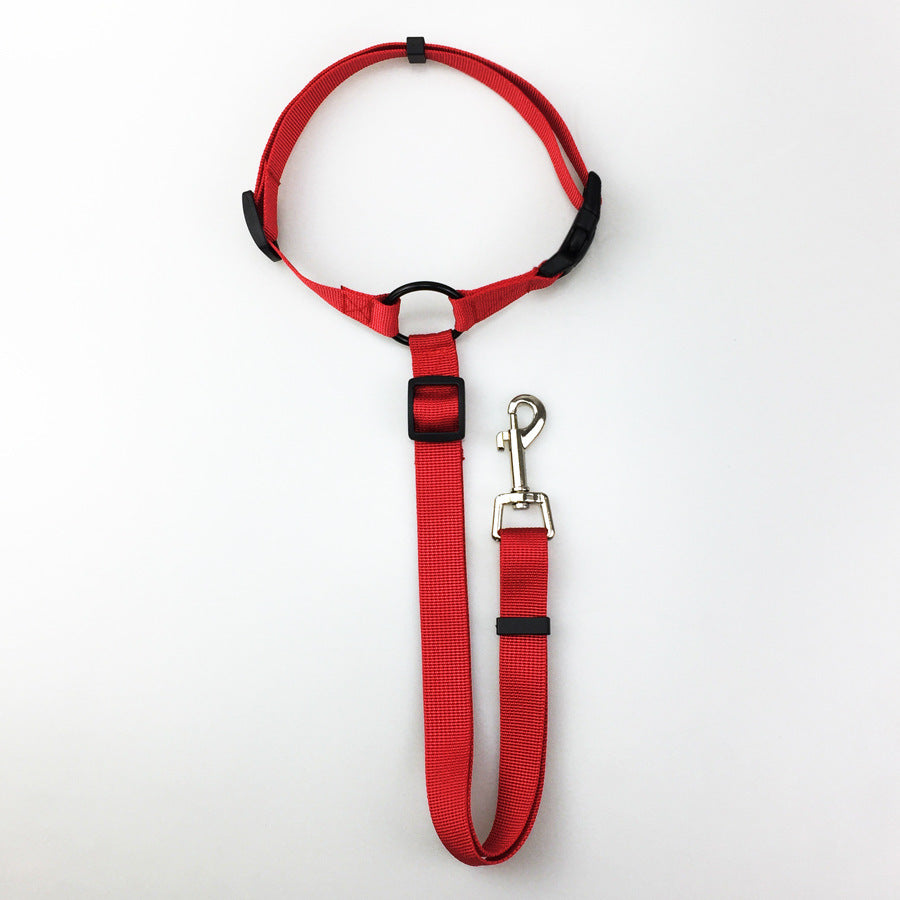 Dog safely secured in car using Portable Panda adjustable pet car safety leash
