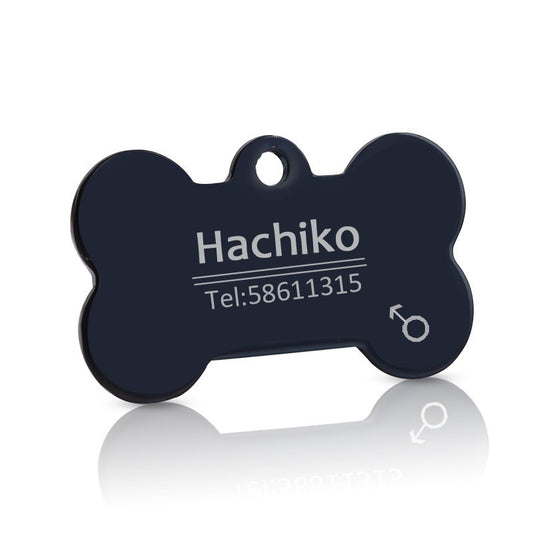 Bone-shaped stainless steel pet ID tag with engraved name and phone number – Portable Panda.